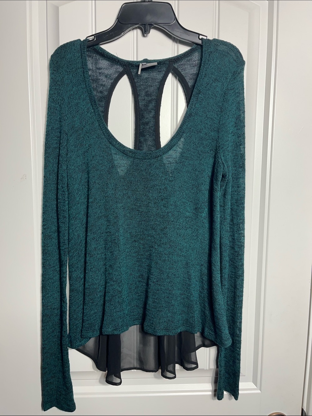 Sparkle & Fade Teal Long-Sleeve Knit Top with Chiffon Back